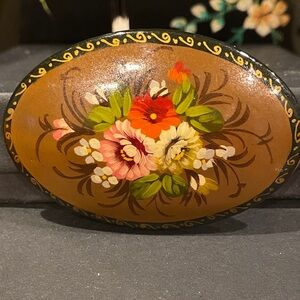 Russian Signed Floral Hand-Painted Brooch